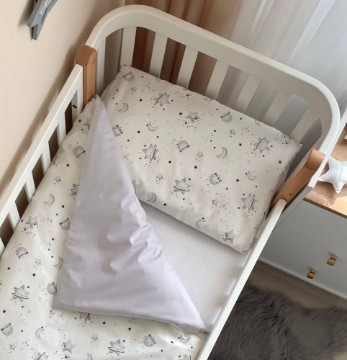 Set lenjerie de schimb pentru patut bebe 3 piese Galaxi gri